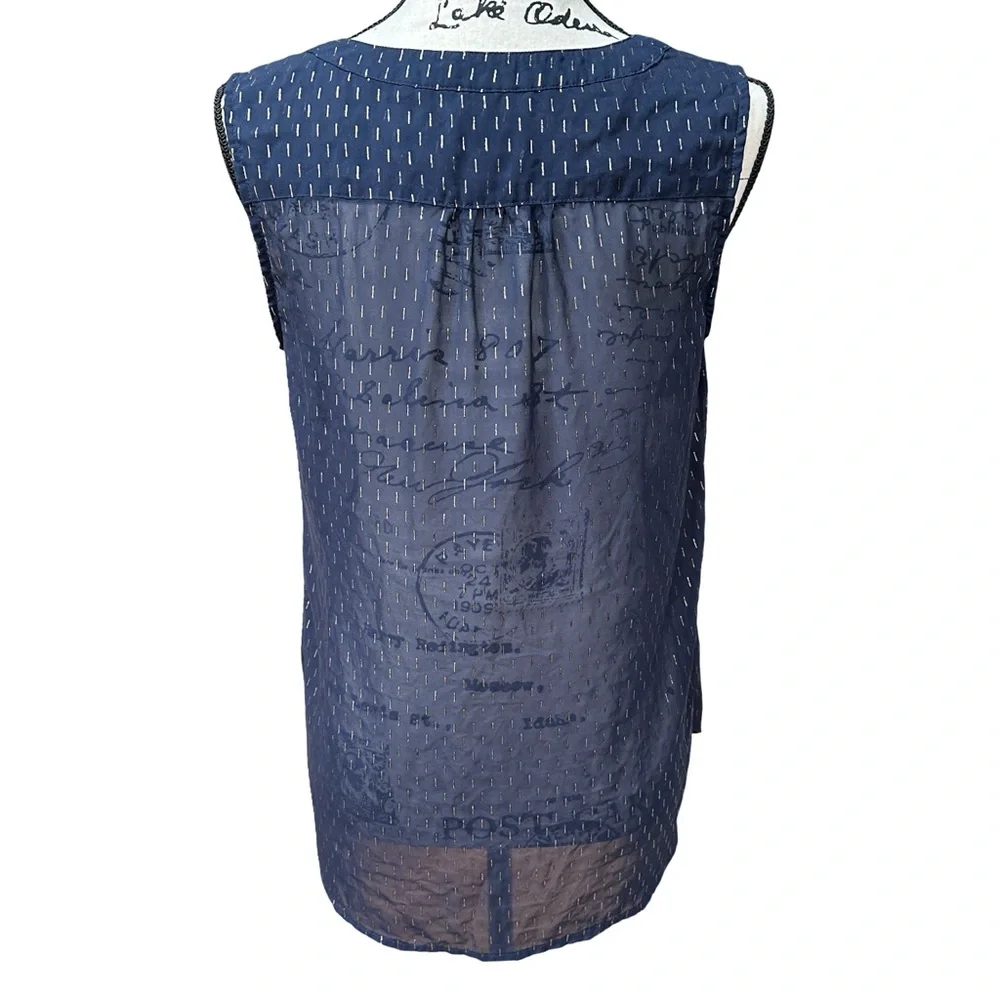 ❗️END OF YEAR SALE Merona Navy Blue Sleeveless Sheer Blouse with Bow Size M - Picture 3 of 6